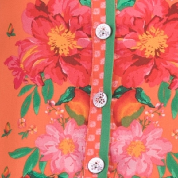 NEW Farm Rio Fruit Garden Scarf Long Sleeve Button Down Shirt women’s size XL - Picture 6 of 15